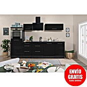 Respekta Premium Composición de cocina (Ancho: 280 cm, Con dispositivos eléctricos, Negro de alto brillo)