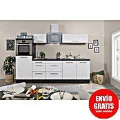 Respekta Premium Composición de cocina (Ancho: 270 cm, Con dispositivos eléctricos, Blanco de alto brillo)