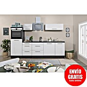 Respekta Premium Composición de cocina (Ancho: 280 cm, Con dispositivos eléctricos, Blanco de alto brillo)