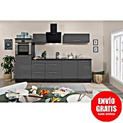 Respekta Premium Composición de cocina (Ancho: 280 cm, Con dispositivos eléctricos, Gris de alto brillo)