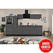 Respekta Premium Composición de cocina (Ancho: 300 cm, Con dispositivos eléctricos, Gris de alto brillo)