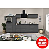 Respekta Premium Composición de cocina (Ancho: 310 cm, Con dispositivos eléctricos, Gris de alto brillo)