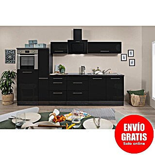 Respekta Premium Composición de cocina Amanda (Ancho: 300 cm, Roble/Negro, Con electrodomésticos)