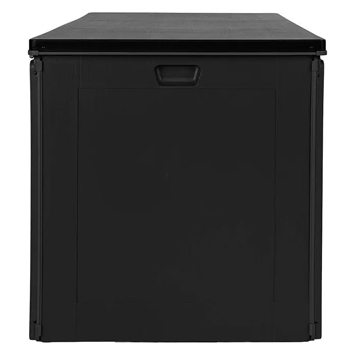 Ebuy24 Garten-Aufbewahrungsbox Dubrovnik - L x B x H: 61 x 147 x 65 cm, Schwarz, Kunststoff - Schwarze, texturierte Outdoor-Aufbewahrungsbox mit integriertem Griff.