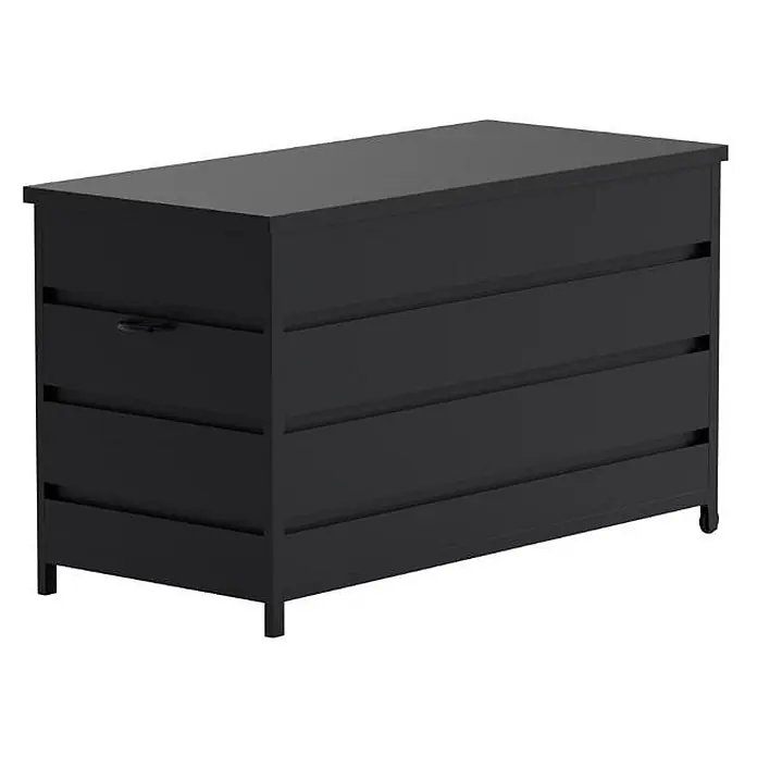 Ebuy24 Garten-Aufbewahrungsbox Nisis - Schwarz, Kunststoff - Schwarze moderne Kommode mit vier Schubladen, eine mit Griff.