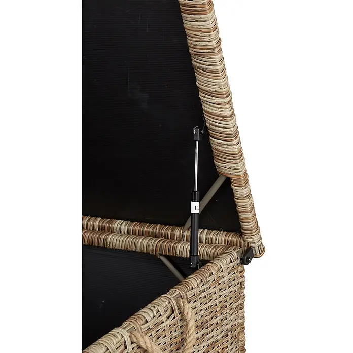 Ebuy24 Garten-Aufbewahrungsbox Gram - L x B x H: 75 x 150 x 80 cm, Natur, Kunststoff - Offene Weiden-Aufbewahrungsbox mit geriffeltem schwarzem Innenfutter und Gasdruckfeder.