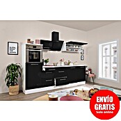 Respekta Premium Composición de cocina (Ancho: 280 cm, Con dispositivos eléctricos, Negro de alto brillo)