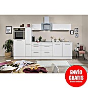 Respekta Premium Composición de cocina (Ancho: 300 cm, Con dispositivos eléctricos, Blanco de alto brillo)