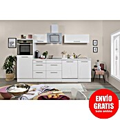 Respekta Premium Composición de cocina (Ancho: 280 cm, Con dispositivos eléctricos, Blanco de alto brillo)
