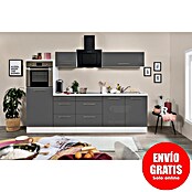 Respekta Premium Composición de cocina (Ancho: 270 cm, Con dispositivos eléctricos, Gris de alto brillo)