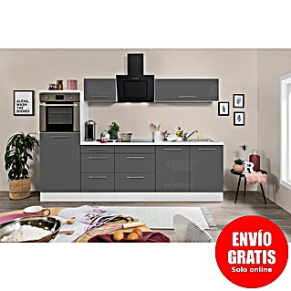 Respekta Premium Composición de cocina Amanda (Ancho: 270 cm, Blanco/Gris, Con electrodomésticos)