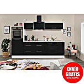 Respekta Premium Composición de cocina (Ancho: 270 cm, Con dispositivos eléctricos, Negro de alto brillo)