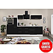 Respekta Premium Composición de cocina (Ancho: 310 cm, Con dispositivos eléctricos, Negro de alto brillo)