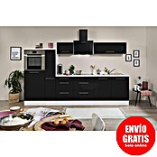 Respekta Premium Composición de cocina (Ancho: 300 cm, Con dispositivos eléctricos, Negro de alto brillo)