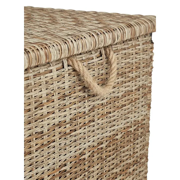 Ebuy24 Garten-Aufbewahrungsbox Gram - L x B x H: 75 x 150 x 80 cm, Natur, Kunststoff - Natürlicher geflochtener Weidenkorb mit Seilgriff am Deckel.