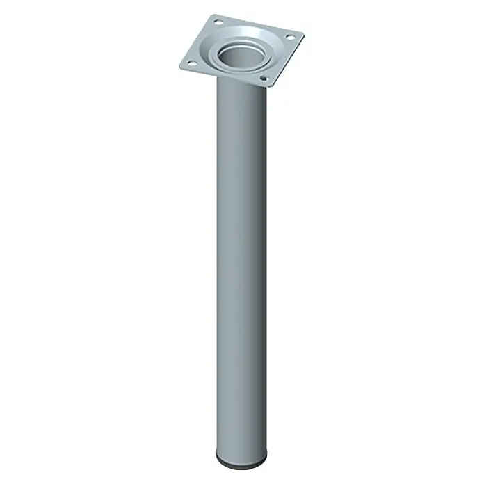 Element System Pata para muebles - Ø x Al: 3 x 30 cm, Capacidad de carga: 50 kg, Acero, Acero inoxidable - Imagen de una pata de mesa gris con placa de montaje cuadrada, ideal para proyectos de muebles DIY.
