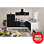 Respekta Premium Cocina esquinera (200 x 290 cm, Con dispositivos eléctricos, Negro de alto brillo)
