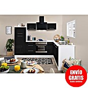 Respekta Premium Cocina esquinera (Ancho: 260 cm, Con dispositivos eléctricos, Negro de alto brillo)