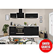 Respekta Premium Composición de cocina (Ancho: 220 cm, Con dispositivos eléctricos, Negro de alto brillo)