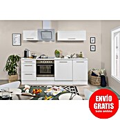 Respekta Premium Composición de cocina (Ancho: 220 cm, Con dispositivos eléctricos, Blanco de alto brillo)