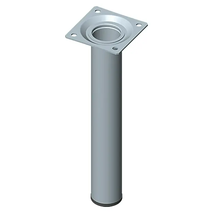 Element System Möbelfuß - Ø x H: 3 x 20 cm, Traglast: 50 kg, Stahl, Edelstahl - Bild einer Tischbein aus Metall mit einer quadratischen Montageplatte.