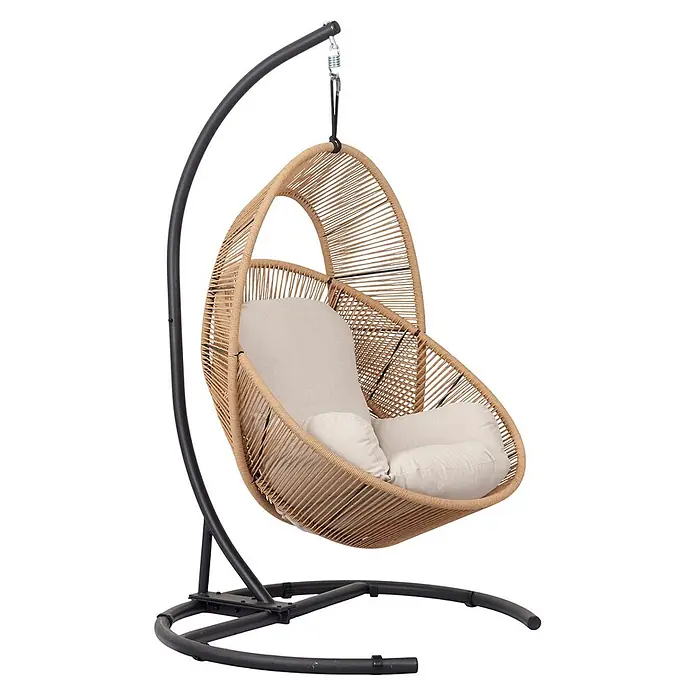 Ebuy24 Hängesessel Tim - Sonstiges, Holz - Hängesessel mit schwarzem Metallgestell, hellbraunem Korbsitz und cremefarbenen Kissen.