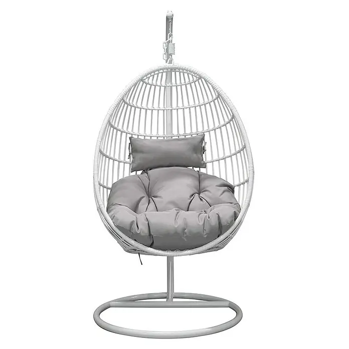 Ebuy24 Hängesessel Viga - Polyester, Weiß - Weißer Hängesessel mit Metallgestell und weichen grauen Kissen für Komfort.