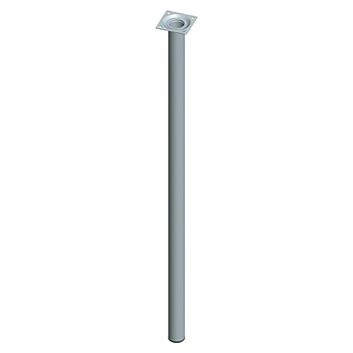 Element System Pata para muebles - Ø x Al: 3 x 70 cm, Capacidad de carga: 50 kg, Acero, Acero inoxidable - Una pata de mesa metálica plateada con una placa de montaje cuadrada en la parte superior para fijar a un tablero. Perfecta para un estilo moderno.