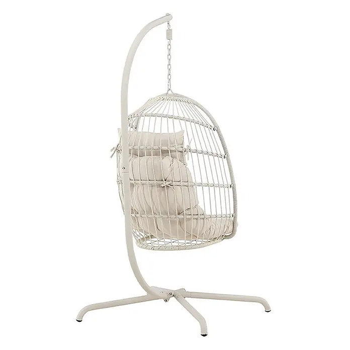Ebuy24 Hängesessel Trezza - Sonstiges, Beige - Weißer Hängesessel in Eiform mit Rattan-Optik, cremefarbenen Kissen und Metallgestell.
