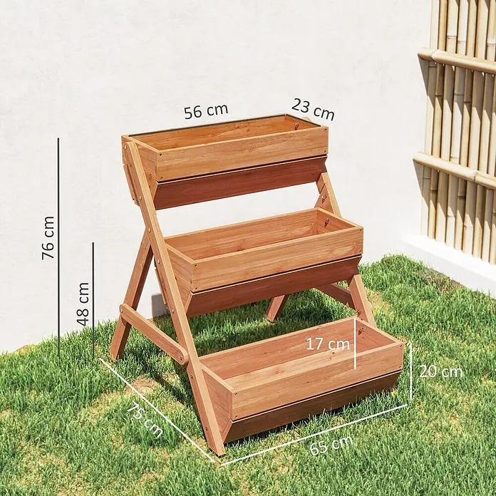 Outsunny Hochbeet - Holz, Braun - Dreistufiges Pflanzregal aus Naturholz, 76 cm hoch, 75 cm tief, für Garten.