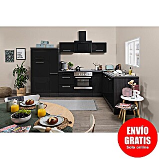Respekta Premium Cocina esquinera Amanda (An x Pr: 290 x 200 cm, Roble/Negro, Con electrodomésticos)