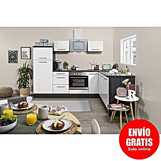 Respekta Premium Cocina esquinera Amanda (An x Pr: 260 x 60 cm, Roble/Blanco, Con electrodomésticos)
