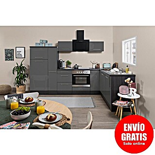 Respekta Premium Cocina esquinera Amanda (An x Pr: 290 x 200 cm, Roble/Gris, Con electrodomésticos)