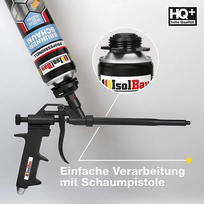 IsolBau Brunnenschaum 1 x Brunnenschaum 1K - 750 ml - Professionelle Brunnenschaum-Dose auf schwarzer Schaumpistole zur einfachen Verarbeitung.