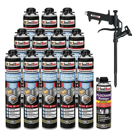 IsolBau  Brunnenschaum 12 x Brunnenschaum 750 ml, 1 x Pistolenreiniger 500 ml, Schaumpistole