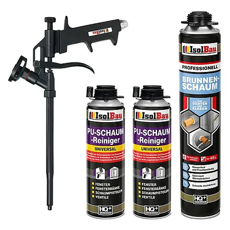 IsolBau  Brunnenschaum 1 x Brunnenschaum 750 ml, 2 x Pistolenreiniger 500 ml, Schaumpistole