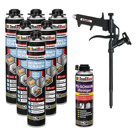 IsolBau  Brunnenschaum 6 x Brunnenschaum 750 ml, 1 x Pistolenreiniger 500 ml, Schaumpistole