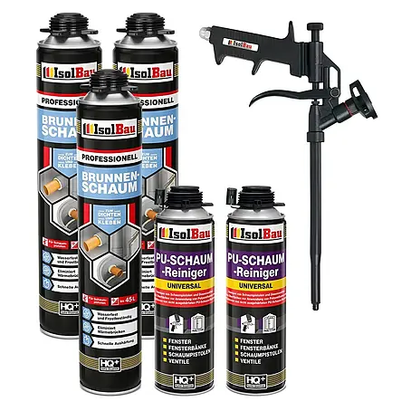 IsolBau  Brunnenschaum 3 x Brunnenschaum 750 ml, 2 x Pistolenreiniger 500 ml, Schaumpistole