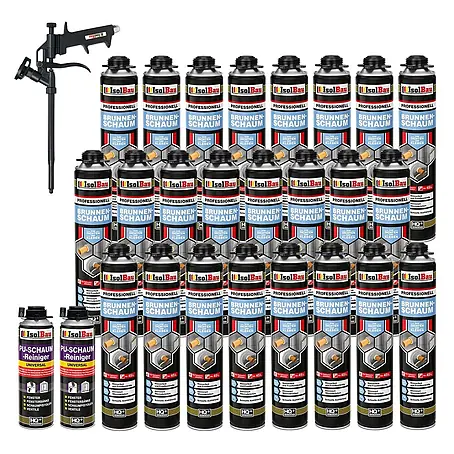 IsolBau  Brunnenschaum 24 x Brunnenschaum 750 ml, 2 x Pistolenreiniger 500 ml, Schaumpistole