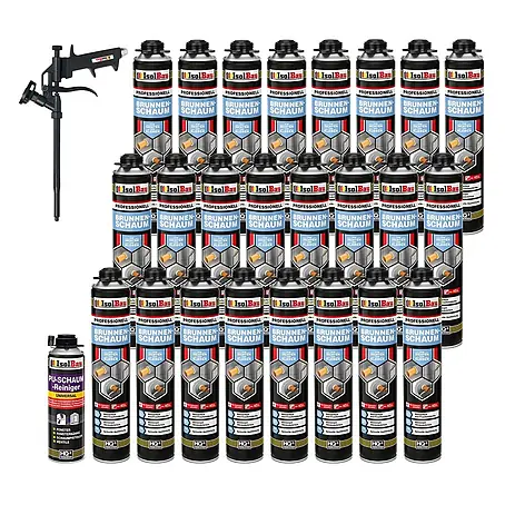 IsolBau  Brunnenschaum 24 x Brunnenschaum 750 ml, 1 x Pistolenreiniger 500 ml, Schaumpistole
