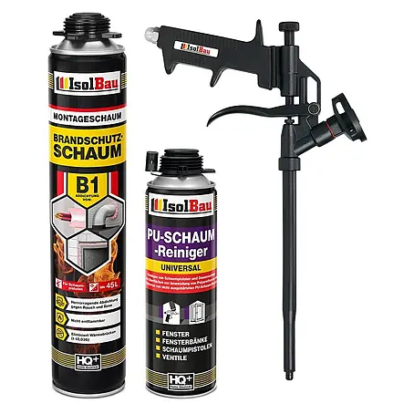 IsolBau  Brandschutzschaum Brandschutzschaum B1 - 1 x 750 ml, PU-Reiniger 500 ml, Schaumpistole