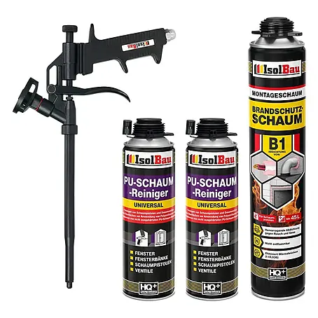 IsolBau  Brandschutzschaum Brandschutzschaum - 1 x 750 ml, 2 x PU-Reiniger 500 ml, Schaumpistole