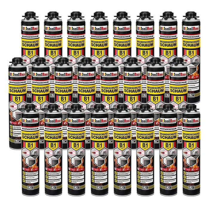 IsolBau Brandschutzschaum Brandschutzschaum B1 - 24 x 750 ml - 750 ml - Mehrere schwarze und gelbe Dosen IsolBau B1 Brandschutz-Montageschaum.