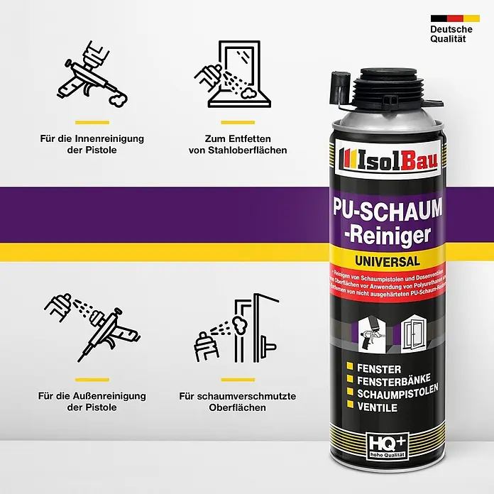 IsolBau Bauschaum PU-Schaum-Reiniger 6 x 500 ml - 500 ml - IsolBau Universal PU-Schaum-Reiniger Spraydose zum Reinigen von Schaumpistolen, Ventilen, Fenstern und verschmutzten Oberflächen, und zum Entfetten von Stahl.