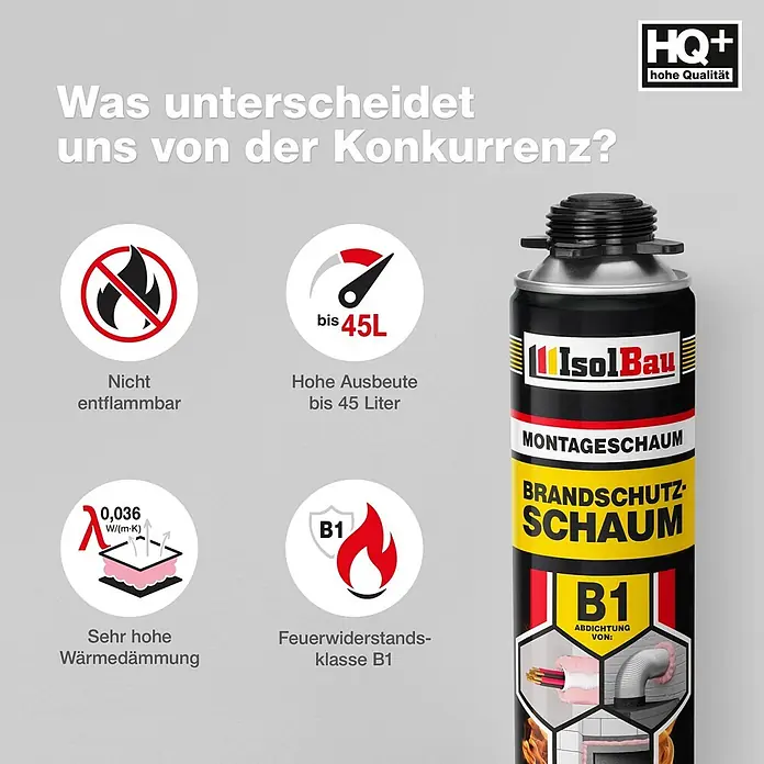 IsolBau Brandschutzschaum Brandschutzschaum B1 - 1 x 750 ml - 750 ml - IsolBau Brandschutzschaum-Dose mit B1 Feuerwiderstandsklasse, hoher Ausbeute und exzellenter Wärmedämmung.