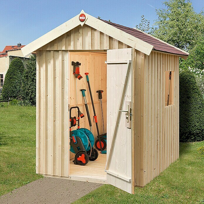 Weka GerätehausAußenbreite inkl. Dachüberstand: 200 cm, Außentiefe inkl. Dachüberstand: 208 cm, Holz, Natur, 2,72 m² Front View