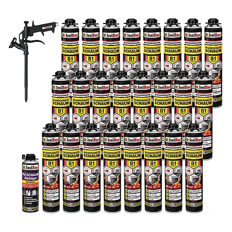 IsolBau  Brandschutzschaum Brandschutzschaum B1 - 24 x 750 ml, PU-Reiniger 500 ml, Schaumpistole