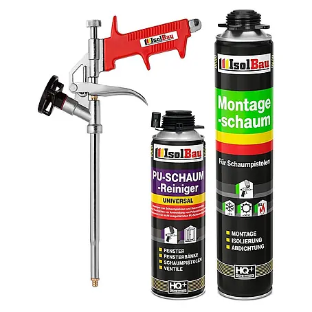IsolBau  Bauschaum 1 x Montageschaum 750 ml, PU-Reiniger 500 ml, Schaumpistole