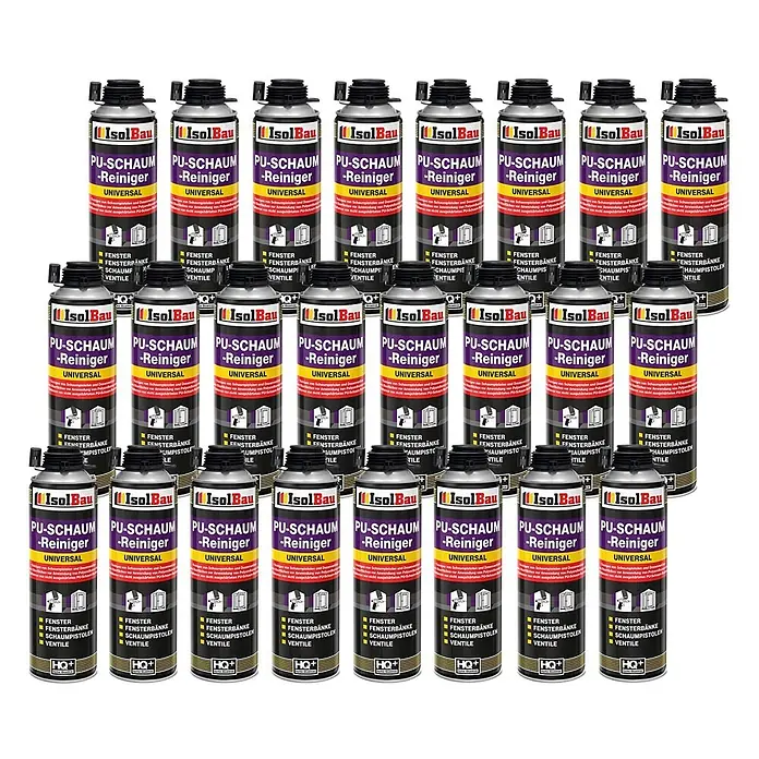 IsolBau Bauschaum PU-Schaum-Reiniger 24 x 500 ml - 500 ml - Dutzende schwarze und violette IsolBau PU-Schaum-Reiniger Sprühdosen.