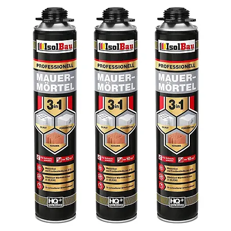 IsolBau  Klebeschaum PU Mauermörtel - 3 x 750ml